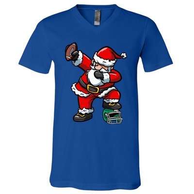 Christmas Xmas Dabbing Santa Claus Football Gift V-Neck T-Shirt