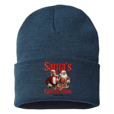 Christmas Xmas Funny Trump SantaS Favorite Felon Since 2024 Sustainable Knit Beanie