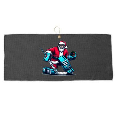 Christmas Xmas Funny Santa Playing Ice Hockey Sport Large Microfiber Waffle Golf Towel