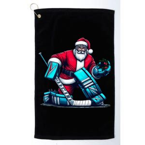 Christmas Xmas Funny Santa Playing Ice Hockey Sport Platinum Collection Golf Towel