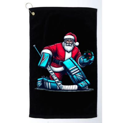 Christmas Xmas Funny Santa Playing Ice Hockey Sport Platinum Collection Golf Towel