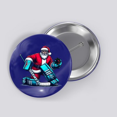 Christmas Xmas Funny Santa Playing Ice Hockey Sport Button