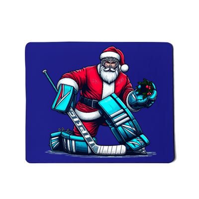 Christmas Xmas Funny Santa Playing Ice Hockey Sport Mousepad