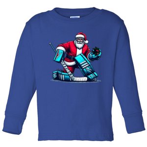 Christmas Xmas Funny Santa Playing Ice Hockey Sport Toddler Long Sleeve Shirt