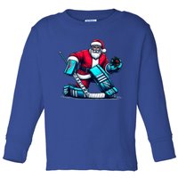 Christmas Xmas Funny Santa Playing Ice Hockey Sport Toddler Long Sleeve Shirt