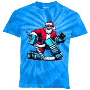 Christmas Xmas Funny Santa Playing Ice Hockey Sport Kids Tie-Dye T-Shirt