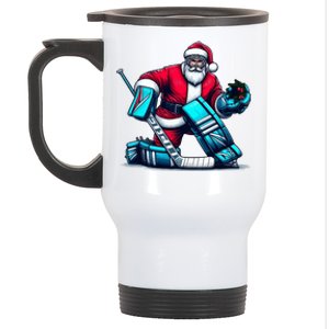 Christmas Xmas Funny Santa Playing Ice Hockey Sport Stainless Steel Travel Mug