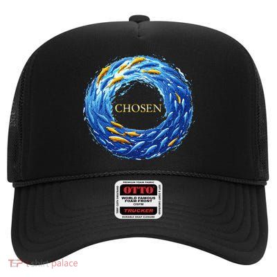 Chosen X Fish Swim Against The Current X Bible High Crown Mesh Back Trucker Hat
