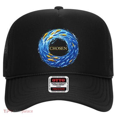 Chosen X Fish Swim Against The Current X Bible High Crown Mesh Back Trucker Hat