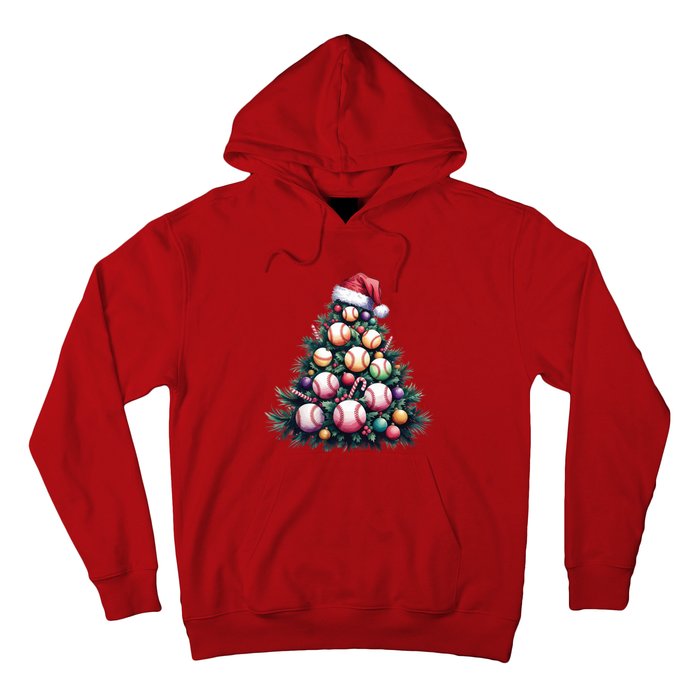 Christmas Xmas Holiday Tree Baseball Lover Funny Hoodie