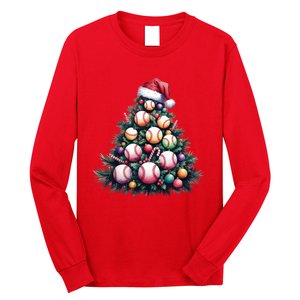 Christmas Xmas Holiday Tree Baseball Lover Funny Long Sleeve Shirt