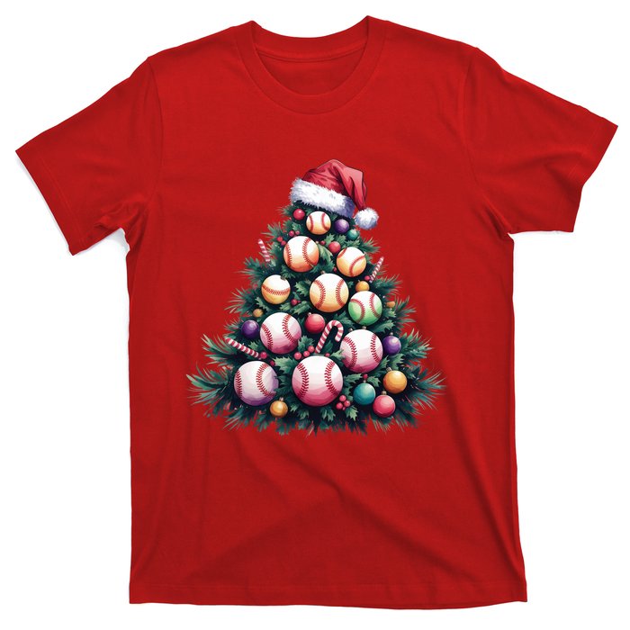 Christmas Xmas Holiday Tree Baseball Lover Funny T-Shirt