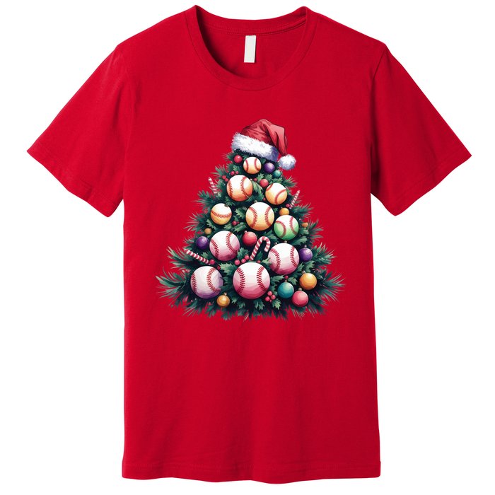 Christmas Xmas Holiday Tree Baseball Lover Funny Premium T-Shirt