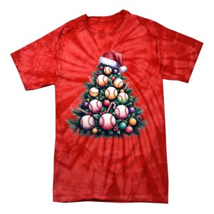 Christmas Xmas Holiday Tree Baseball Lover Funny Tie-Dye T-Shirt