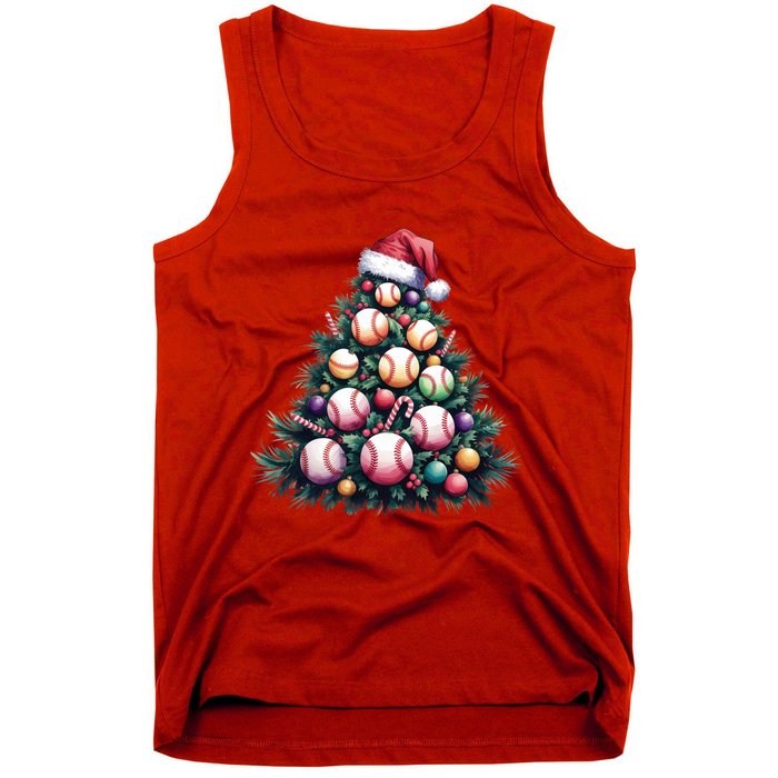 Christmas Xmas Holiday Tree Baseball Lover Funny Tank Top