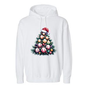 Christmas Xmas Holiday Tree Baseball Lover Funny Garment-Dyed Fleece Hoodie