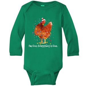 Chicken Xmas Lights I'm Fine Everything Is Fine Christmas Baby Long Sleeve Bodysuit