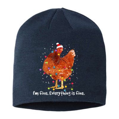 Chicken Xmas Lights I'm Fine Everything Is Fine Christmas Sustainable Beanie