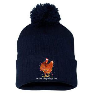 Chicken Xmas Lights I'm Fine Everything Is Fine Christmas Pom Pom 12in Knit Beanie