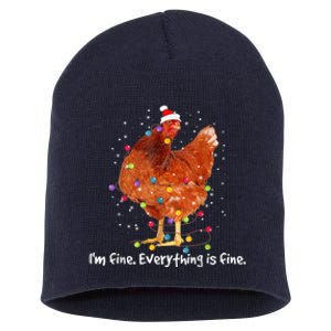 Chicken Xmas Lights I'm Fine Everything Is Fine Christmas Short Acrylic Beanie