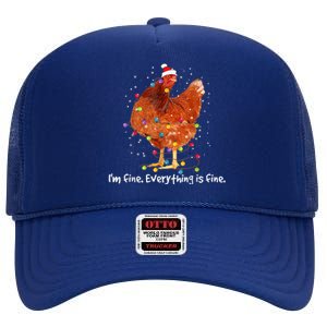 Chicken Xmas Lights I'm Fine Everything Is Fine Christmas High Crown Mesh Back Trucker Hat