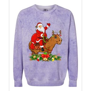 Capybara Xmas Matching Funny Santa Riding Capybara Christmas Colorblast Crewneck Sweatshirt