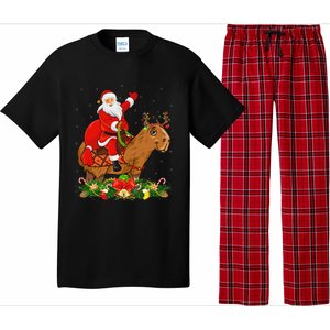 Capybara Xmas Matching Funny Santa Riding Capybara Christmas Pajama Set