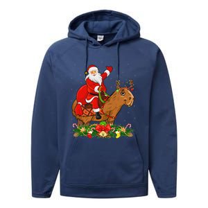 Capybara Xmas Matching Funny Santa Riding Capybara Christmas Performance Fleece Hoodie