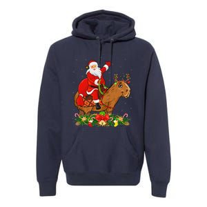 Capybara Xmas Matching Funny Santa Riding Capybara Christmas Premium Hoodie