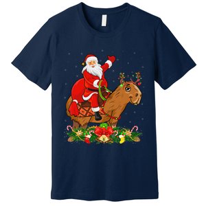 Capybara Xmas Matching Funny Santa Riding Capybara Christmas Premium T-Shirt