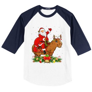 Capybara Xmas Matching Funny Santa Riding Capybara Christmas Baseball Sleeve Shirt