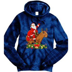 Capybara Xmas Matching Funny Santa Riding Capybara Christmas Tie Dye Hoodie