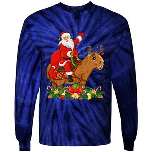 Capybara Xmas Matching Funny Santa Riding Capybara Christmas Tie-Dye Long Sleeve Shirt