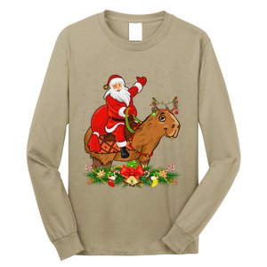 Capybara Xmas Matching Funny Santa Riding Capybara Christmas Long Sleeve Shirt