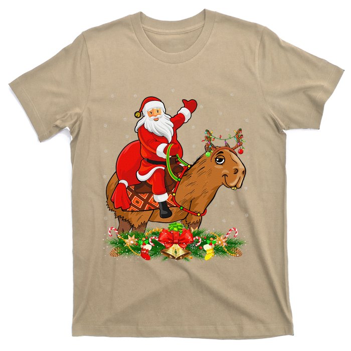 Capybara Xmas Matching Funny Santa Riding Capybara Christmas T-Shirt