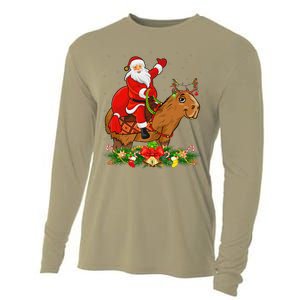 Capybara Xmas Matching Funny Santa Riding Capybara Christmas Cooling Performance Long Sleeve Crew