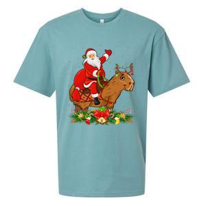 Capybara Xmas Matching Funny Santa Riding Capybara Christmas Sueded Cloud Jersey T-Shirt