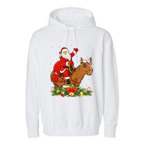 Capybara Xmas Matching Funny Santa Riding Capybara Christmas Garment-Dyed Fleece Hoodie