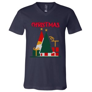 Christmas Xmas Pic Tree Presents Gifts V-Neck T-Shirt