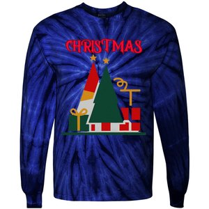 Christmas Xmas Pic Tree Presents Gifts Tie-Dye Long Sleeve Shirt