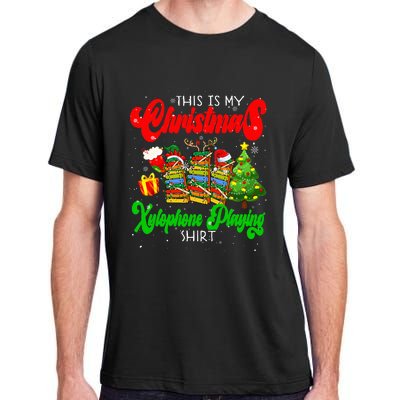 Christmas Xylophone Playing Three Santa Elf Xylophones Adult ChromaSoft Performance T-Shirt