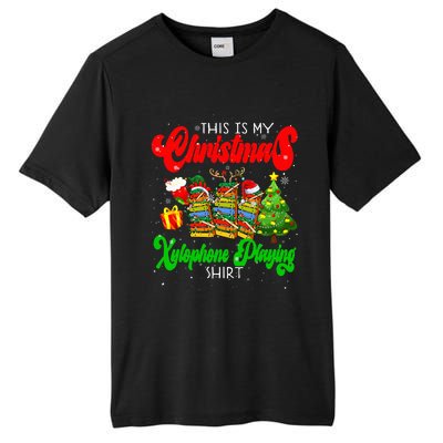 Christmas Xylophone Playing Three Santa Elf Xylophones Tall Fusion ChromaSoft Performance T-Shirt