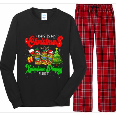 Christmas Xylophone Playing Three Santa Elf Xylophones Long Sleeve Pajama Set