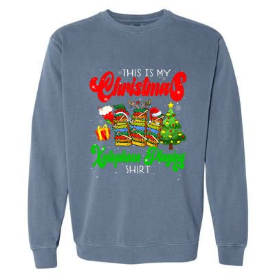 Christmas Xylophone Playing Three Santa Elf Xylophones Garment-Dyed Sweatshirt