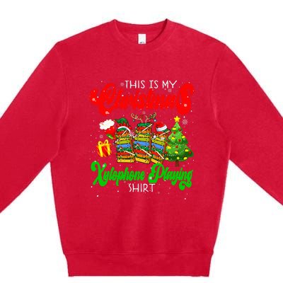 Christmas Xylophone Playing Three Santa Elf Xylophones Premium Crewneck Sweatshirt