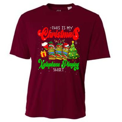 Christmas Xylophone Playing Three Santa Elf Xylophones Cooling Performance Crew T-Shirt