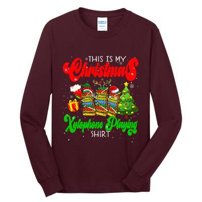 Christmas Xylophone Playing Three Santa Elf Xylophones Tall Long Sleeve T-Shirt