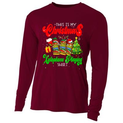 Christmas Xylophone Playing Three Santa Elf Xylophones Cooling Performance Long Sleeve Crew