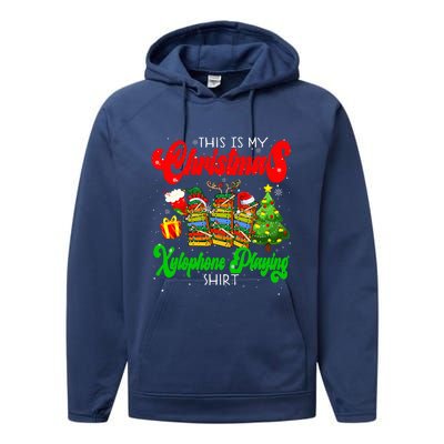 Christmas Xylophone Playing Three Santa Elf Xylophones Performance Fleece Hoodie