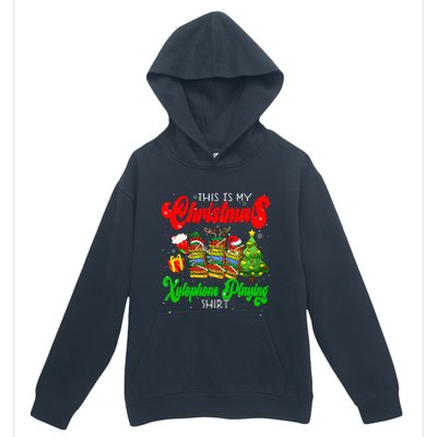 Christmas Xylophone Playing Three Santa Elf Xylophones Urban Pullover Hoodie